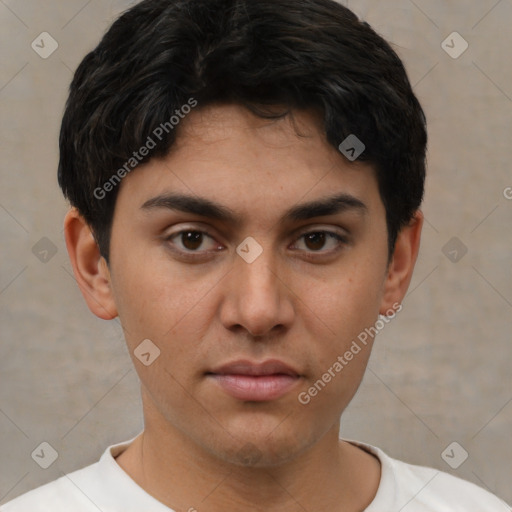 Neutral asian young-adult male with short  black hair and brown eyes