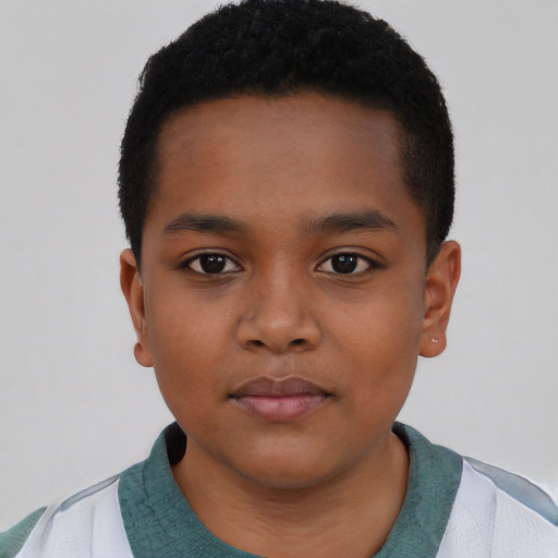 Neutral black child male with short  black hair and brown eyes
