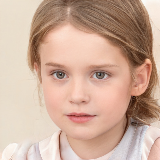 Neutral white child female with medium  brown hair and blue eyes