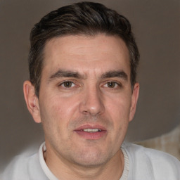 Neutral white adult male with short  brown hair and brown eyes