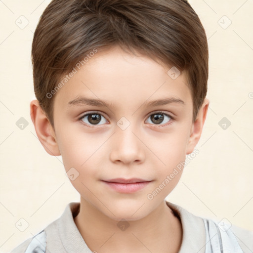 Neutral white child female with short  brown hair and brown eyes