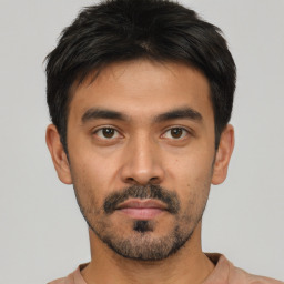 Neutral asian young-adult male with short  black hair and brown eyes