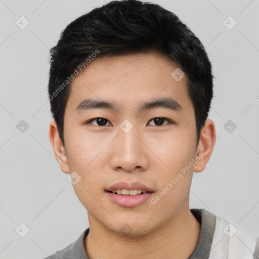 Neutral asian young-adult male with short  black hair and brown eyes