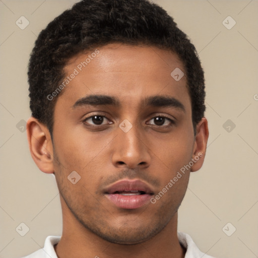 Neutral latino young-adult male with short  brown hair and brown eyes