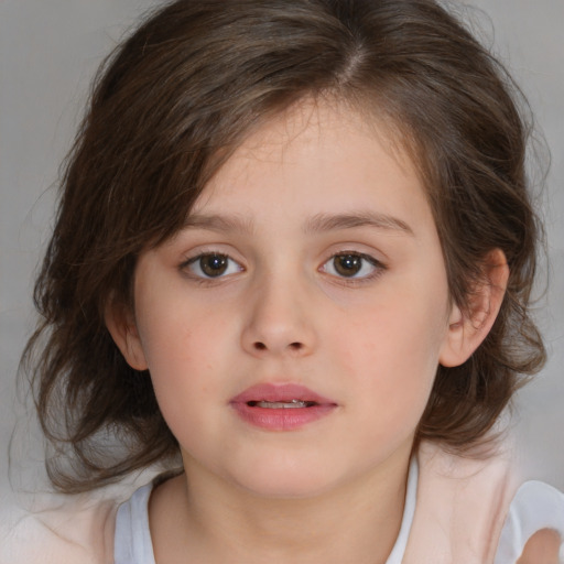 Neutral white child female with medium  brown hair and brown eyes