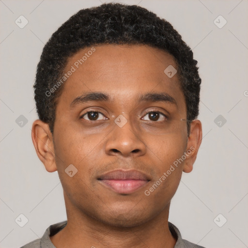 Neutral black young-adult male with short  brown hair and brown eyes