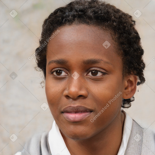 Neutral black young-adult female with short  brown hair and brown eyes