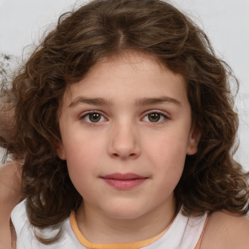 Neutral white child female with medium  brown hair and brown eyes