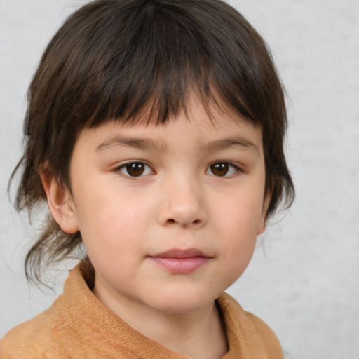 Neutral white child female with medium  brown hair and brown eyes