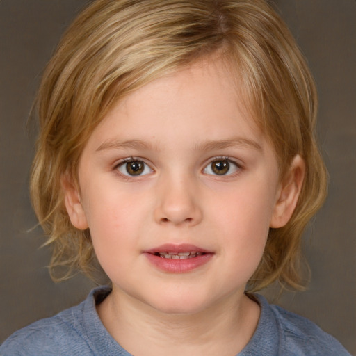 Neutral white child female with medium  brown hair and brown eyes