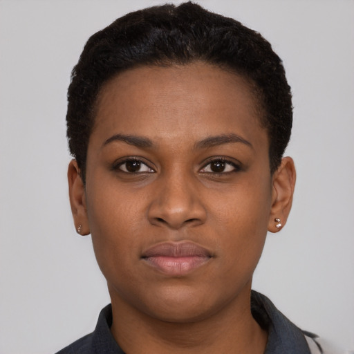 Neutral latino young-adult female with short  black hair and brown eyes