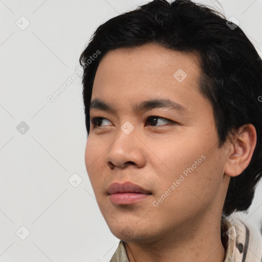 Neutral asian young-adult male with short  black hair and brown eyes