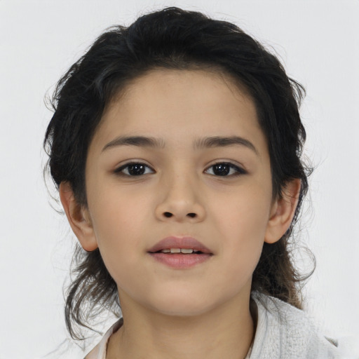 Neutral asian child female with medium  brown hair and brown eyes