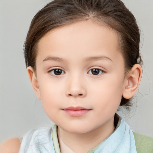 Neutral white child female with medium  brown hair and brown eyes