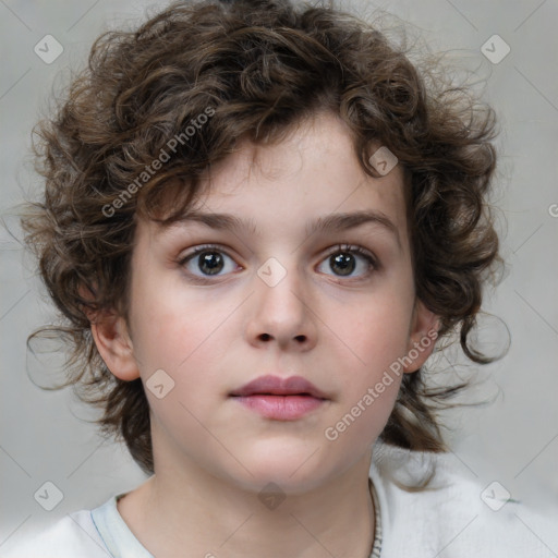 Neutral white child female with medium  brown hair and brown eyes