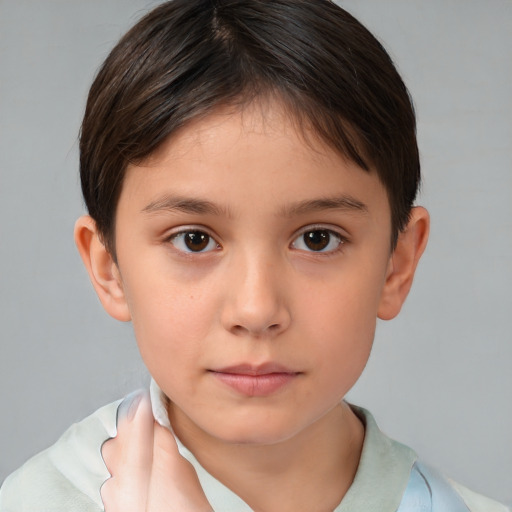 Neutral white child female with short  brown hair and brown eyes