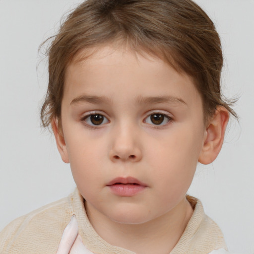 Neutral white child female with short  brown hair and brown eyes