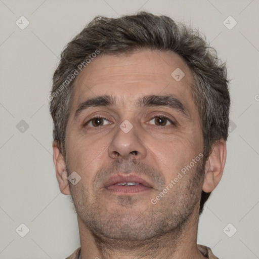 Neutral white adult male with short  brown hair and brown eyes