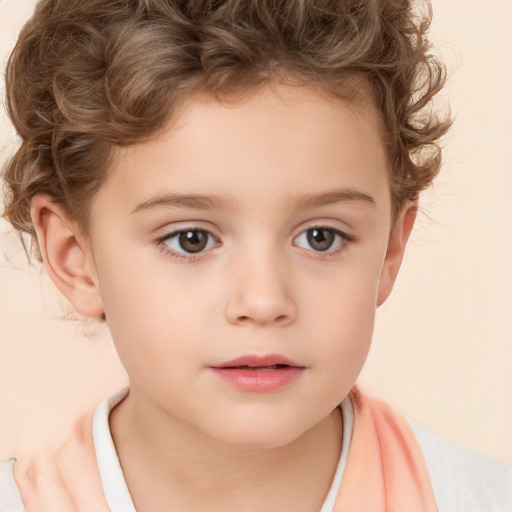 Neutral white child female with short  brown hair and brown eyes