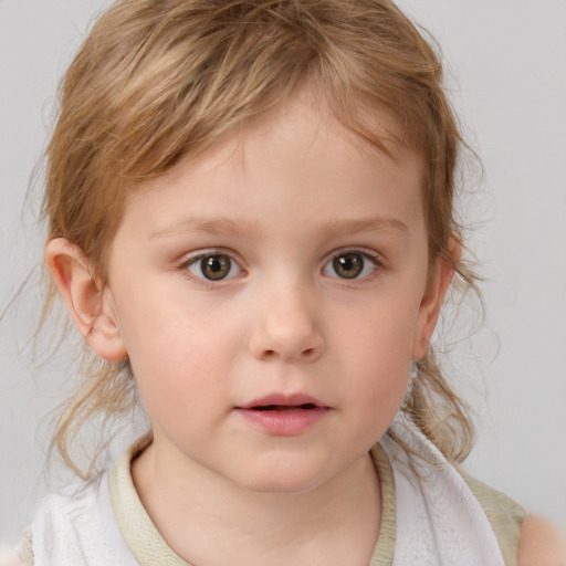 Neutral white child female with medium  brown hair and brown eyes