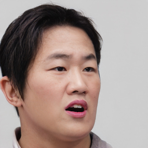 Neutral asian young-adult male with short  brown hair and brown eyes