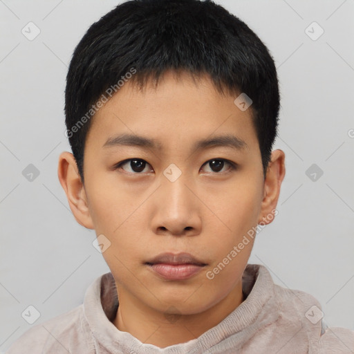 Neutral asian young-adult male with short  brown hair and brown eyes