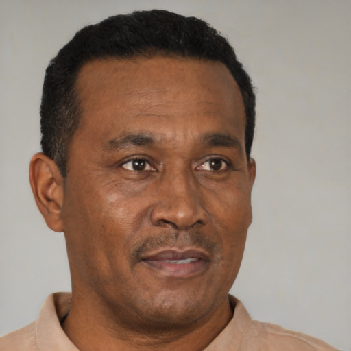 Neutral black adult male with short  brown hair and brown eyes