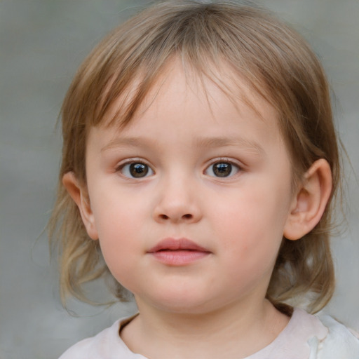 Neutral white child female with medium  brown hair and blue eyes