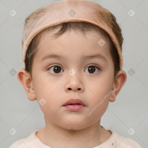 Neutral white child female with short  brown hair and brown eyes