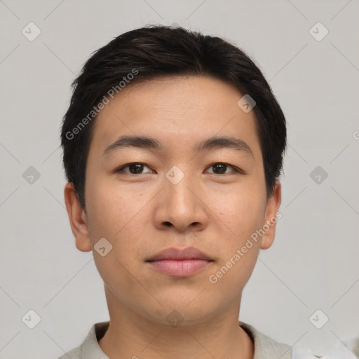 Neutral asian young-adult male with short  black hair and brown eyes