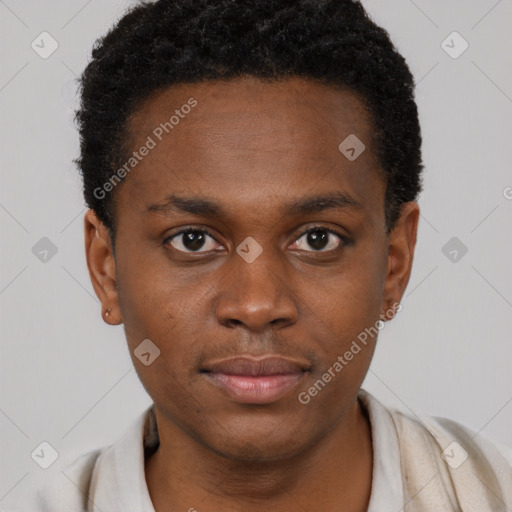 Neutral black young-adult male with short  brown hair and brown eyes