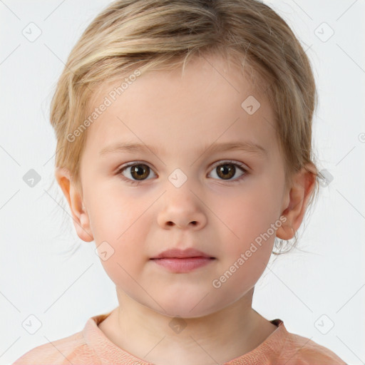 Neutral white child female with short  brown hair and brown eyes