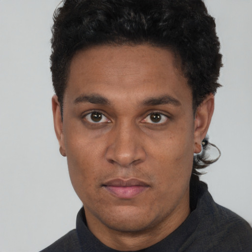 Neutral black young-adult male with short  brown hair and brown eyes