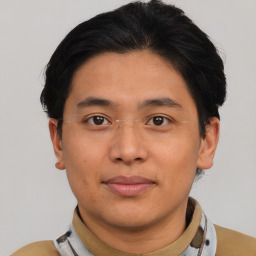 Neutral asian young-adult male with short  brown hair and brown eyes