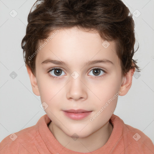 Neutral white child female with short  brown hair and brown eyes