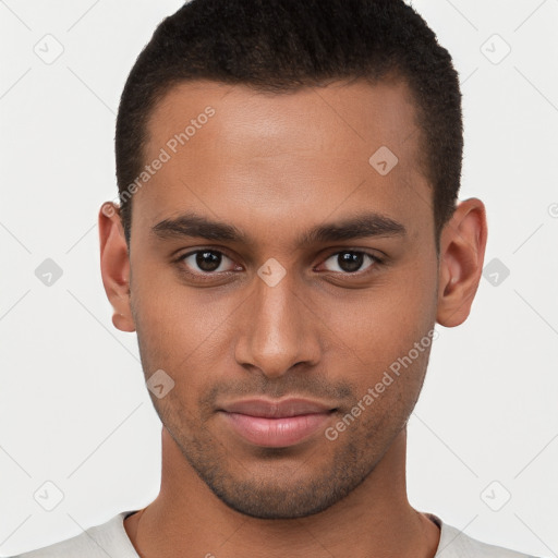 Neutral black young-adult male with short  brown hair and brown eyes