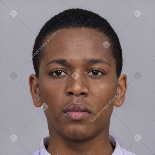 Neutral black young-adult male with short  brown hair and brown eyes
