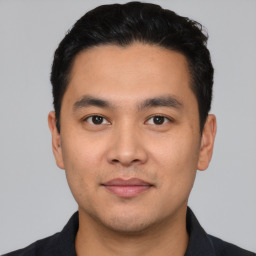 Neutral asian young-adult male with short  black hair and brown eyes