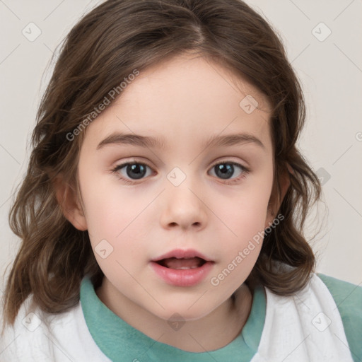 Neutral white child female with medium  brown hair and brown eyes