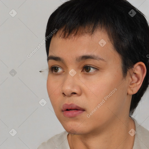 Neutral asian young-adult male with short  black hair and brown eyes