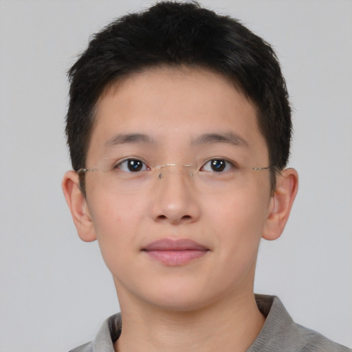 Neutral asian young-adult male with short  brown hair and brown eyes