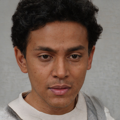 Neutral latino young-adult male with short  brown hair and brown eyes