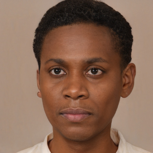 Neutral black young-adult male with short  brown hair and brown eyes
