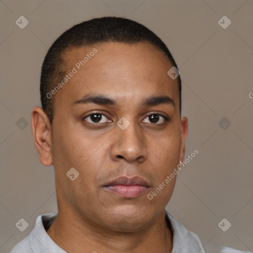 Neutral latino young-adult male with short  brown hair and brown eyes