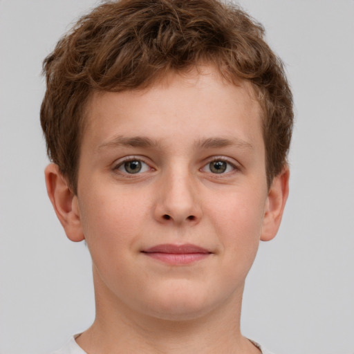 Neutral white child male with short  brown hair and grey eyes