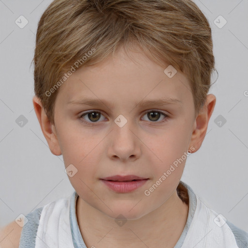 Neutral white child female with short  brown hair and brown eyes