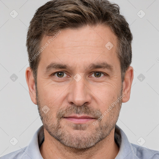 Neutral white adult male with short  brown hair and brown eyes