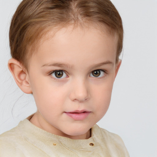 Neutral white child female with short  brown hair and brown eyes