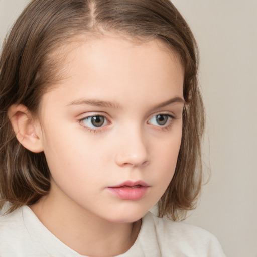 Neutral white child female with medium  brown hair and brown eyes