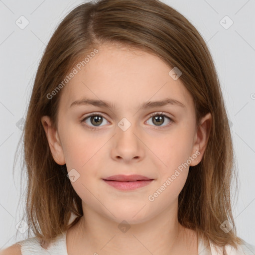 Neutral white child female with medium  brown hair and brown eyes